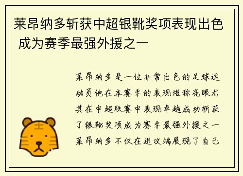 莱昂纳多斩获中超银靴奖项表现出色 成为赛季最强外援之一